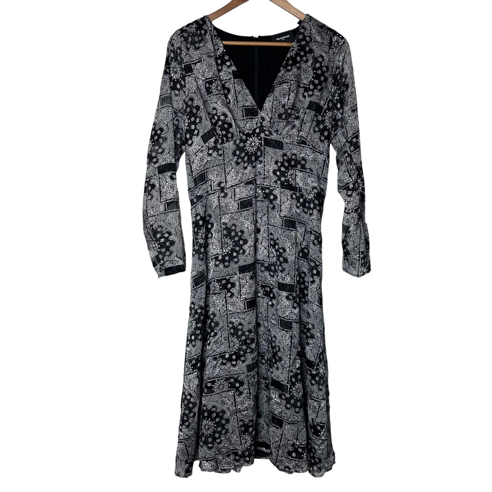 THE KOOPLES Dress Size 3 Paris V Neck Long‎ Sleeve Paisley Print Midi